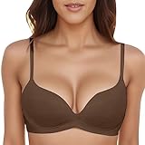 Damen-T-Shirt-BH mit gepolstertem Push-Up-Bralette-BH ohne Bügel, Nahtloser, bequemer Soft-Cup-BH (Coffee, 75AB)