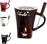 Schokofondue Tasse,200ml Keramik Schokoladenfondue Set,Becher zum Schmelzen von Schokolade,Fondue Set Mit Gabel Und Teelicht für Käse Schokolade Butter Karamell