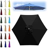 6.6/8.2/8.9/9.8ft Regenschirm Stoffbezug, Sonnenschirm Ersatz Baldachin, Sonnenschirm-Ersatztuch, Wasserabweisend, UV-Schutz, für Hof, Markttisch, Garten, Strand, Pool(Black,6 ribs: 2.5m/8.2ft)