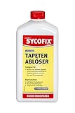 SYCOFIX Tapetenablöser hochwirksames Konzentrat, Tapetenentferner flüssig, Tapetenlöser mit Zitronenduft, löst und entfernt Raufaser- Papiert- Vlies- Vinyltapeten, Leimfarbe, 1l, transparent