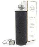 T&N Glasflasche 1 Liter / 750ml / 500ml – Trinkflasche Glas 1l mit Neoprenhülle – Wasserflasche Auslaufsicher – Glastrinkflasche aus dickerem Borosilikat-Glas für Kohlensäure geeignet