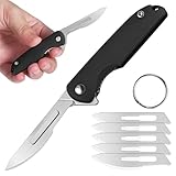 DRACHENADER Einhandmesser Skalpell Klein, Taschenmesser mit 5 Austauschbaren Klingen Figur 24, sicher Liner Lock, Schlüsselanhänger Messer, Mini Klappmesser für Frauen Mann (A- Schwarz)