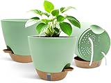 TIKTALK 20cm Selbstbewässerungstopf 3er Set - Hochwertiger Blumentopf mit Bewässerungssystem & Wasserstandsanzeige. Ideal für Urlaub, Büro & Anfänger. Schützt Pflanzen 10+ Tage vor Austrocknen (Grün)