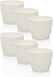 idea-station RIBA Blumentopf Set 6 x 11 cm - Creme-weiß - bruchsichere Blumentöpfe aus Plastik für verschiedenste Pflanzen, Blumen - Matte Übertöpfe für innen und außen