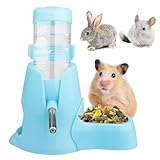 80ML Hamster Trinkflasche, Haustier Automatischen Wassertrinken, Wasserflasche Futterautomat mit Ständer, Spender + Futternapf + Bodenhöhle 3-in-1 für Häschen, Chinchilla, Igel, Eichhörnchen, Blau