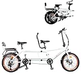 MAYFABD Tandem Beach Cruiser Fahrrad für Erwachsene Faltbares Tandem Beach Cruiser Fahrrad für Erwachsene Dreisitzer 7 Gang Maximale Belastung 300 kg Familienreisen und Paarfahrten,Weiß