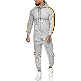 Geagodelia Trainingsanzug für Herren, Jogging-Set, Kapuzen-Sweatshirt mit Reißverschluss + Sporthose, Kordelzug, 2-teilig, Sportswear lässig, Frühling und Herbst, grau, M