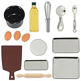 Miniatur Wichtel Zubehör Backen, Miniatur Puppenhaus Zubehör Weihnachten, Miniatur Eier Olivenöl Teig Schneebesen Nudelholz Tablett Löffel Topf, 1:12 Miniatur Küche Zubehör Wichtel Backset