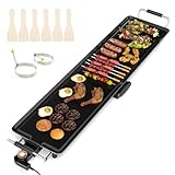 COSTWAY Teppanyaki Grill 1800W, Elektrische Grillplatte, Antihaft Tischgrill mit Einstellbarer Temperatur, Thermostat und Fettauffangschale, Elektrogrill für drinnen & draußen (90cm)