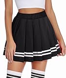 Avidlove Damen Kurz Rock Karneval Kostüm Sexy Skirt Basic Faltenrock Kariert Kleid Rave Outfit Hohe Taille Plisseerock Tennis Sportrock Party Minirock Elastisch Schule A-Linie Schwarz M