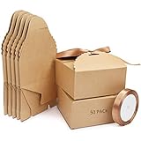 Belle Vous Geschenkbox 50 Braune Geschenkboxen aus Kraftpapier (inkl. Satin Band 5m) 12x 12x 6cm Box Set Schachteln Geschenkkarton, Gastgeschenke, Geburtstag, Taufe, Hochzeit, Schmuck, Adventskalender