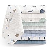 Bearmoss10 Stück Baby Musselin Waschlappen Moltontücher 100% Baumwolle Weiche Spucktücher Baby,Atmungsaktiv und Extrem Saugfähig Musselin Tuch für Saugstark Mulltücher 25 x25cm(BlauGrün)