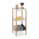 Relaxdays Bambusrahmen Badregal mit 3 Ablagen, freistehend, Standregal offen, Bambus, MDF, ohne Bohren, HBT: 72x30x29 cm, Natur/weiß