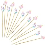 Catelves Einhorn Spieße Fingerfood Kinder,100 Stück Einhorn Cocktailspieße Zahnstocher Holz,13cm Einhorn Holzspieße Käsespieße,Einhorn Obstspieße für Cocktail Deko,Cupcake Topper Sommer Partyspieße