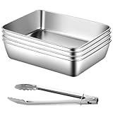 GOMETY Panier-Set aus Edelstahl 4-teilig, 25.5 x 20 x 5.5 cm 4X Schalen zum Panieren mit Panierzange Panierstraße Edelstahl Schnitzel Panierset Fleisch Fisch Metall Panierstraße Grillschale