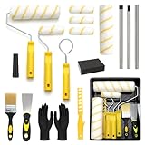 Topsky 19-teiliges Farbroller Set mit 1m Edelstahl Teleskopstange | Malerrollen Set in 23+11cm, Pinsel, Schaber und Farbwanne, für Wandfarbe & Lacke | Ideal für Renovierung, Innenwände