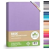 leevitex® Spannbettlaken 90x200cm - 100x200cm | Spannbetttuch Bettlaken | 100% Jersey Baumwolle | Matratzenhöhe bis 25 cm | Öko-tex | Flieder/Lavendel