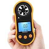 Digitaler Windmesser, LEERCHUANG Anemometer mit LCD Hintergrundbeleuchtung, Windmesser & Luftstrom Geschwindigkeitsmessung mit Thermometer, Windmesswerkzeug zum Segeln/Surfen/Angeln – Gelb