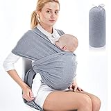 SaponinTree Tragetuch Baby, Hochwertiges Babybauchtrage Elastisches Tragetuch für Neugeborene und Kleinkinder bis 15Kg, 100% Weiche Bio-Baumwolle für Männer und Frauen (Hellgrau)