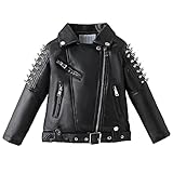 Amur Leopard Lederjacke Kinder Jungen PU Leder Jacke Mädchen Übergangsjacke Motorradjacke Bikerjacke Frühling Herbst, Schwarz, 122-128 (Etikettgröße: 130)