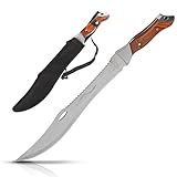 KOSxBO® große Machete mit Säge - Buschmesser - USA Crocodile Dundee Messser - 44,7cm lang - Survival - Freizeitmesser - Outdoor - Jagd - Macheten, braun Silber