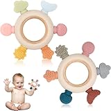 Beißring Baby, 2 Stück Beissring Baby Spielzeug 0 3 6 9 12 Monate, Greifling Zahnungshilfe Beissring ab 3 Monate, Kühlend Beißspielzeug Geschenke Geburt für Neugeborene Kleinkinder