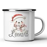 GRAZDesign Kinderbecher Emaille mit Namen personalisiert - Tiermotiv Eisbär - Trinkbecher Kinder bruchsicher 300ml