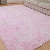 KOUDU Shaggy Teppich 370 x 380 cm Fusselfrei Flauschig Hochwertiger Outdoor Teppich Super Soft für Schlafzimmer, Küche Und Esszimmer, Hellrosa