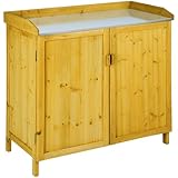 tectake® Pflanztisch Outdoor, Balkontisch mit Unterschrank aus Holz, 98 x 48 x 95 cm, Gartenschrank, Balkonschrank mit verzinkter Arbeitsplatte, Aufbewahrungsschrank für Garten mit 2 Regalböden
