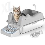 XXL Katzenklo Edelstahl, Katzentoilette 60cm für Großkatzen, Edelstahl Katzentoilette mit hoher Seite, Auslaufsicher, Verschüttungssicher und Leicht zu Reinigen (Style 1)