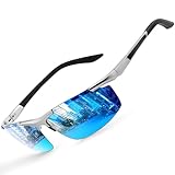gesruny-Sonnenbrille-Herren-Damen-polarisiert-UV400-Blend Schutz-Al-Mg Metallrahmen-Rechteckig-Ultraleicht-Sonnenbrillen-Klassisch-Retro-Unisex-Outdoor sport brille für Fahren-Blue