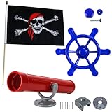 Piratenset Zubehör für Spielturm Steuerrad Piratenflagge Fernrohr Baumhaus Set