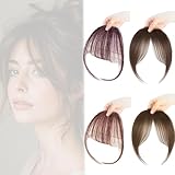 KASESSS 4 Stück Pony Haarteil, Clip in Pony Air, Fake Pony Modisches, Bangs Clip In mit Temple, Fake Bangs für Damen Mädchen Täglichen Gebrauch (Dunkel/Helles Braun)