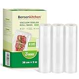 Bonsenkitchen Vakuumrollen 3 Rollen 28 cm x 5 m Vakuumierfolie - Profi Vakuumbeutel für Lebensmittel Vakuumiergerät, Kochfest und Sous Vide Gefrierbeutel, BPA-frei, VB41
