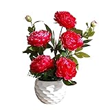 Künstliche Blume in Topf künstliche Pfingstrose Blumen Set gefälschte Blumenblumblütenstrauß für Wohnzimmer Esszimmer Esstisch Blumenhochzeitsfeier Dekor Künstliche Pflanzenblumen Arrangemännungen