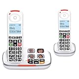 SWISSVOICE - Xtra 2355 Duo - DECT - Schnurloses Festnetztelefon - Große Tasten - Anrufbeantworter - Audio Boost - Kompatibel mit Hörgeräten - Anrufblockierung - 2 Mobilteile - Weiß