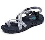 Skechers Damen Toe Thong Sandal Sportsandale, Schwarz/Weiß, 39 EU