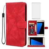 Wanyuexes Schutzhülle für Galaxy S7, Samsung S7 SM-G930A, Brieftaschen-Schutzhülle mit gehärtetem Glas, Displayschutzfolie, Hautgefühl, PU-Leder, Klappetui, Kreditkartenhalter, Ständer, Handyhülle für
