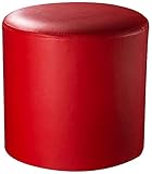 Runder roter Leder-Pouf, Ottomane, Massivholz, Fußhocker für Wohnzimmer, vielseitig, kleiner Couchtisch, Bank (33 x 33 x 34 cm)