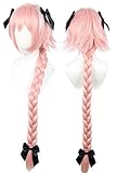 Linfairy Long Pink Cosplay Perücke mit 3 Bowknot Halloween Kostüm Perücke für Frauen Geflecht Haar 95 cm