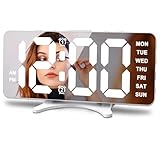 Pssopp LED Digital Wecker, Verstellbare Helligkeit Nachtmodus Clear Display Schreibtischuhr für Wohnzimmer Schlafzimmer Dekoration (weiße Schale)