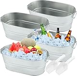 4 Stück Getränkewanne Getränkekühler mit Henkel Rund Zinkwanne mit Schaufeln Champagnerschale Sektkühler, Flaschenkühler, Kühlwanne, Eiskübel, Eiseimer für Garten-Party
