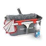 CLEANmaxx Fensterreiniger 7er Set | Einfaches & effektives Putzen | Fensterputzer Komplett-Set mit Eimer, Abzieher, Wischer, Mikrofasertuch & Konzentrat | Ideal geeignet für Haus, Auto & Camper [Grau]