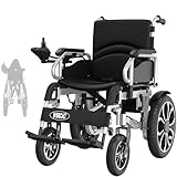 VOCIC V56 Rollstuhl Elektrisch Faltbar Leicht,30KM Elektrischer Rollstuhl bis 150KG,Outdoor Elektrorollstuhl mit 40CM Gummi Luftbereifung für all Gelände,Leicht zu transportieren (Silber)