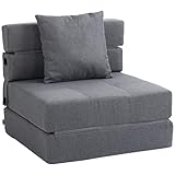 HOMCOM Schlafsessel klappbar, Schlafsofa, 2-in-1 Klappsessel mit Bettfunktion, Relaxsessel mit Kissen, Gästebett für Wohnzimmer, Schlafzimmer, bis 120 kg Belastbar, Dunkelgrau