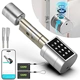Anweller Türschloss Fingerabdruck, Elektronisches Türschloss Haustür Code Smart Lock SchließZylinder 70mm mit 2 Schlüssel, 2 IC-Karte, für Türen von 35-70 mm