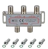 AXRED Sat Verteiler 4fach + 5X Anadol F-Stecker, für Verteilung von 1 Antennensignal auf 4 Endgeräte (Receiver/Fernseher/UKW Radio) 3-Fach Satverteiler Sat Splitter Satswitch Antennenverteiler