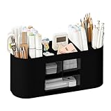 Lvjkes Stiftehalter Aufbewahrungskiste, Schreibtisch organizer 10 Fächer Große Kapazität, Doppelschicht transparente Schublade, Kann Bleistifte, Buntstifte,Verschiedene Schreibwaren aufnehmen(Schwarz)