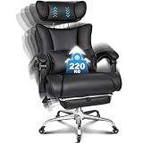 BASETBL Bürostuhl 200kg, Chefsessel mit 4-stufiger Gasdruckfeder, 3D Armlehnen, Verstellbarer Lendenstütze & Kopfstütze, Leises Gummirollen, XXL breiter Sitz, EN12520, ergonomischer Schreibtischstuhl