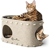 Katzenhöhle Filz, Katzenhaus aus Filz, Katzenbett, Katzenhöhle für Katzen, 58 x 33 x 30cm, Peek-a-Boo zum Spielen, Winterfest, Schutz der Katzennägel, Beige